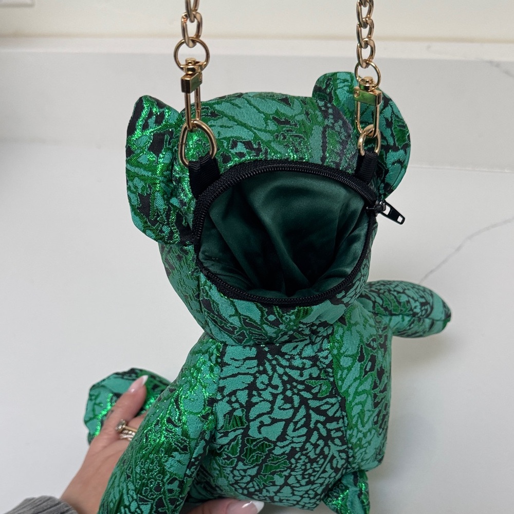 Green Teddy Bear Gold Chain Purse Bag - Picture 2 of 6